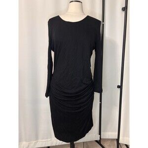 MNG Ruched Womens Black Dress LBD Shirt Cotton Stretch Coctel Large NWT
